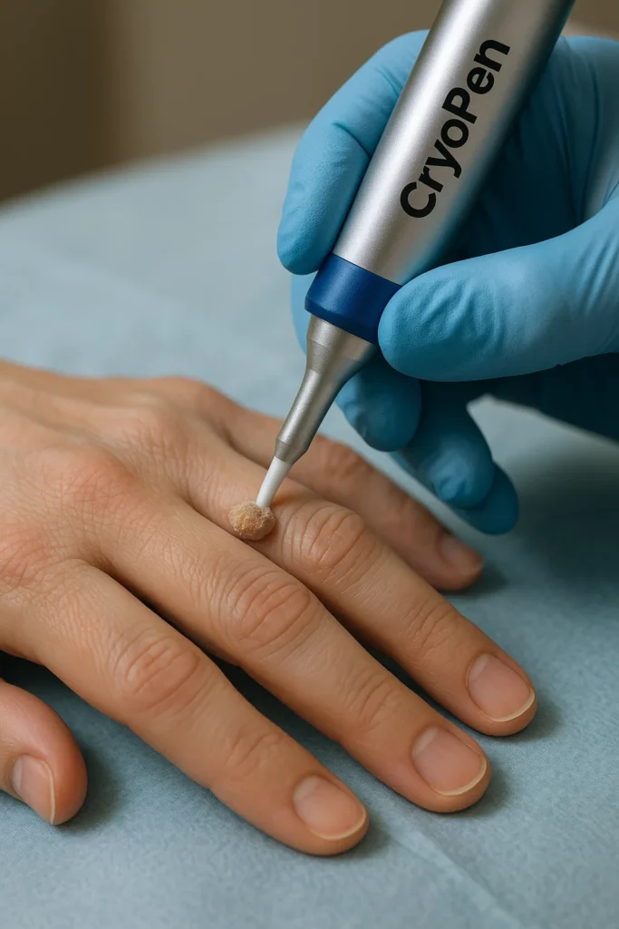 example of cryopen wart removal Salford treatment on a persons finger