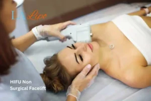 Woman having Hi-Fu to reduce wrinkles Salford.