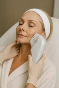 Woman receiving HIFU non surgical facelift treatment Salford