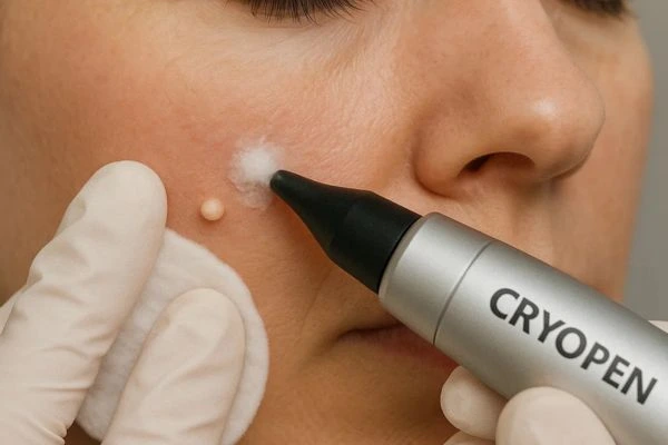 Woman receiving milia removal treatment Salford