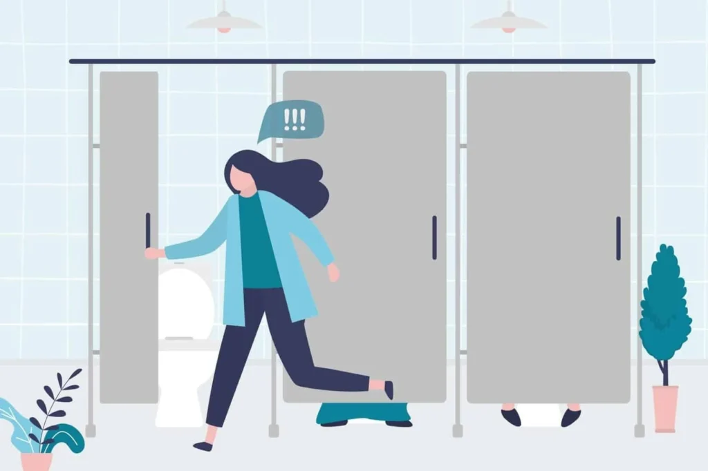 graphic of Urine incontinence Salford woman running to the toilet.