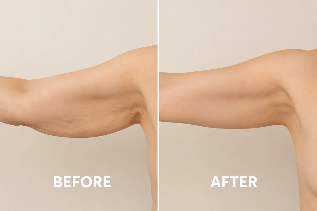Picture of LA LIPO Salford before and after results of skin tightening treatment on the upper arms.